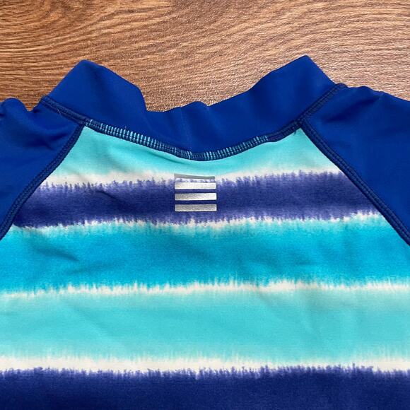 Lands End Blue Teal Girls Short Sleeve Rash Guard Size 4/Small Striped - Picture 4 of 6